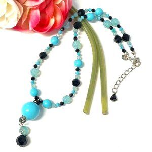 Emily Ray Sterling Silver Turquoise and Black Crystal Necklace